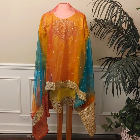 Embroidered fancy Multi color Pakistani/Indian 3Pc Shalwar suit Size M-L - Picture 3 of 15